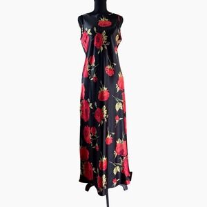 Vintage Alyn Paige Womens Floral Whimsigoth Satin Maxi Dress 90s Size 7/8 Y2k